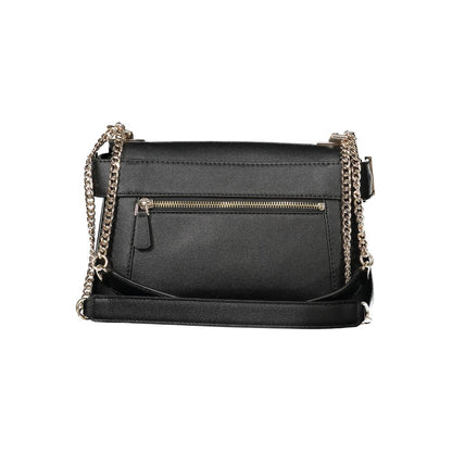Guess Jeans Black Polyethylene Women Handbag with chain handles and external pocket, stylish and practical for organized essentials