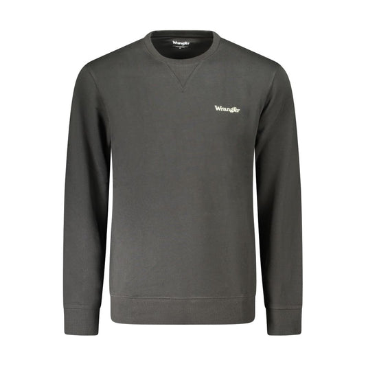 Wrangler Black Cotton Men Sweater with subtle logo, long sleeves, and crew neck, made from brushed cotton for comfort and style.