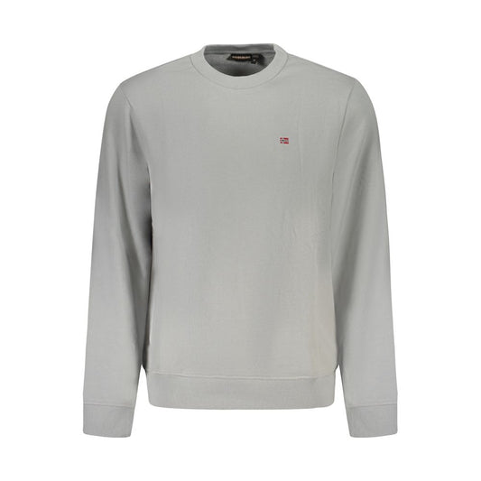 Men's Napapijri Gray Cotton Sweater with logo, long sleeve, crew neck, and regular fit. Stylish and cozy for fashion-forward individuals.