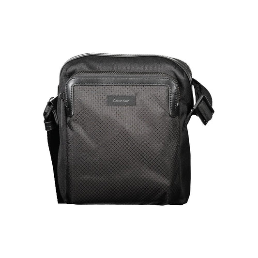 Calvin Klein Black Polyester Men Shoulder Bag with adjustable strap, minimalist design, and durable zip closure.