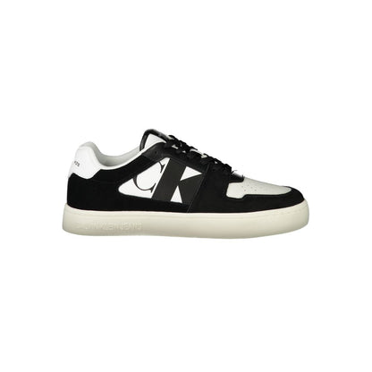 Calvin Klein White Leather Men Sneaker with bold black details and eco-friendly 50% recycled sole