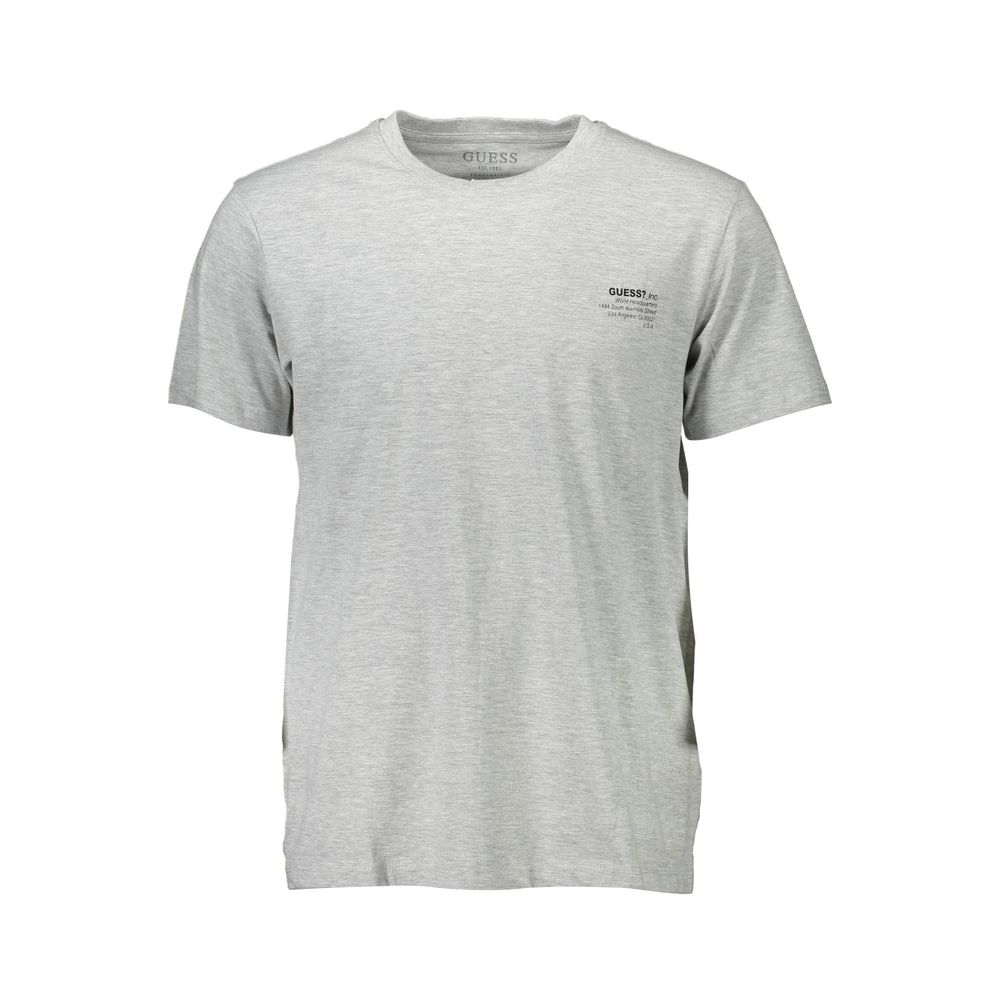 Alt Tag: Gray Guess Jeans t-shirt for men, crew neck, short sleeves, logo print, comfortable fit made of cotton and viscose blend.