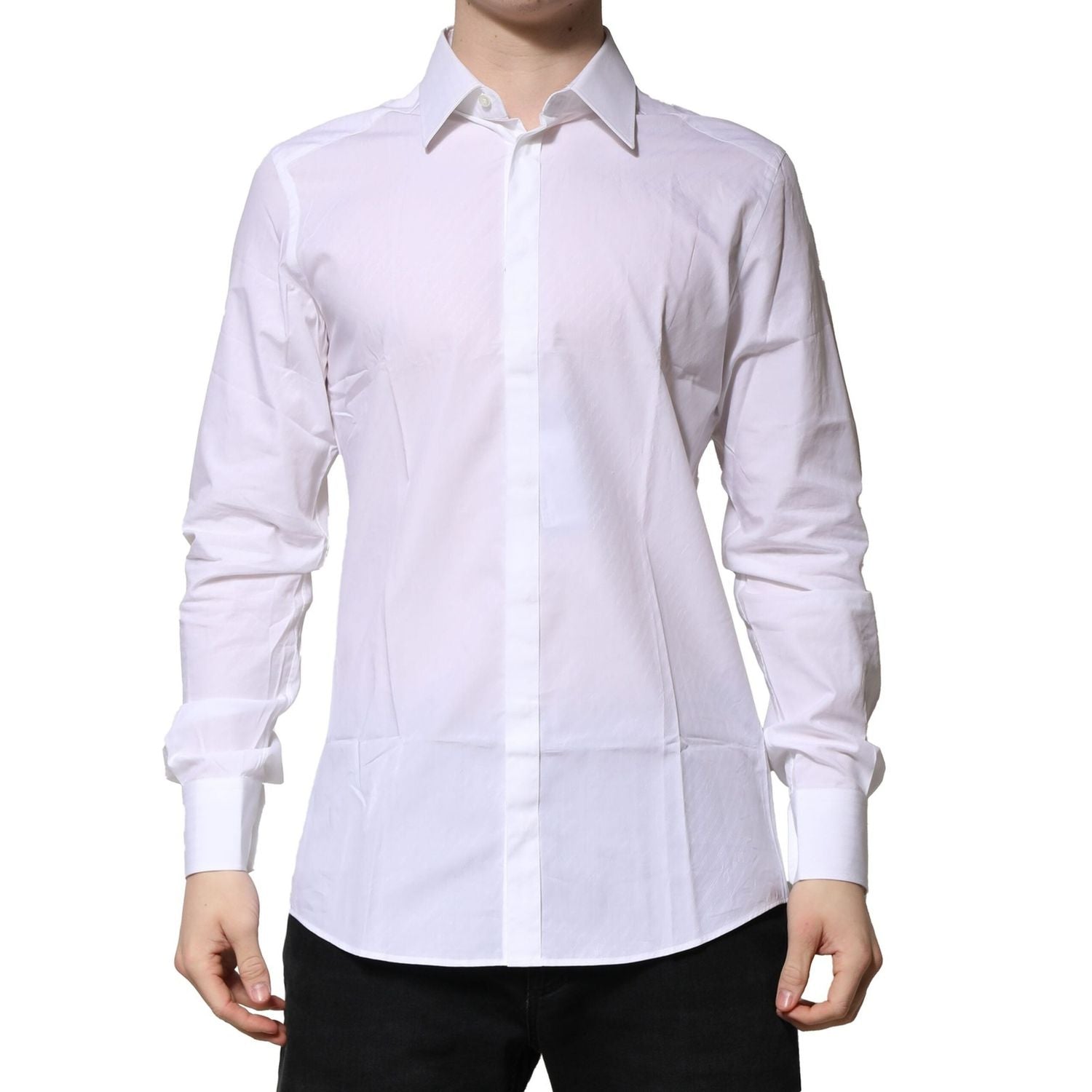 Dolce & Gabbana White Cotton GOLD Long Sleeves Formal Shirt