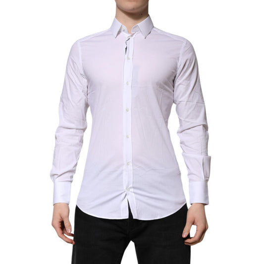 Dolce & Gabbana White GOLD Long Sleeves Dress Men Formal Shirt