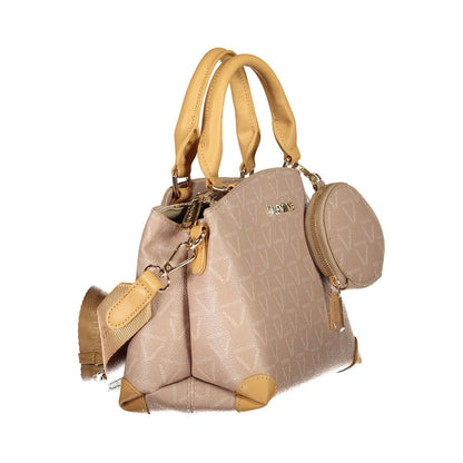 Mario Valentino Beige Polyethylene Handbag with removable straps, external and internal pockets, contrasting details, and logo design.
