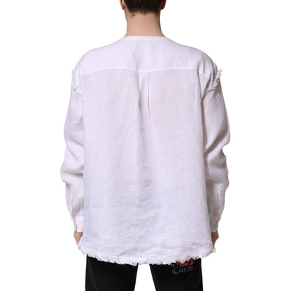 Dolce & Gabbana White Linen Long Sleeves Casual Men Shirt