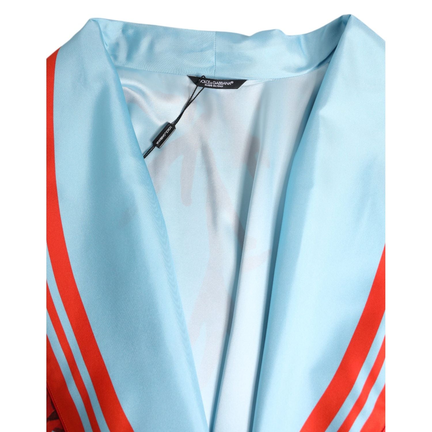 Dolce & Gabbana Blue Red Coral Print Wrap Robe Coat Jacket