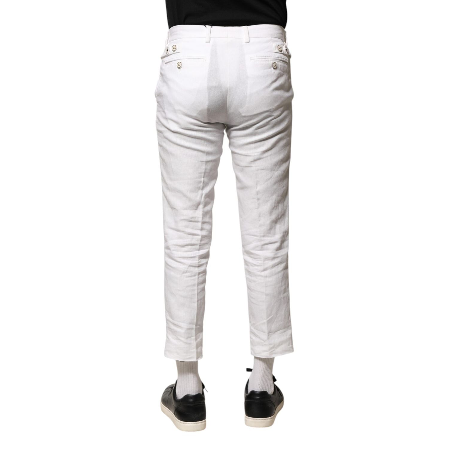 Dolce & Gabbana White Linen Mid Waist Cropped Pants