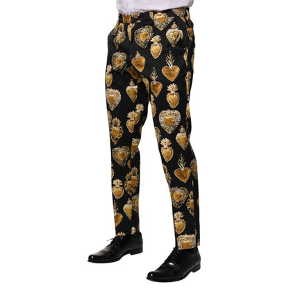Dolce & Gabbana Black Gold Sacred Heart Print Pants