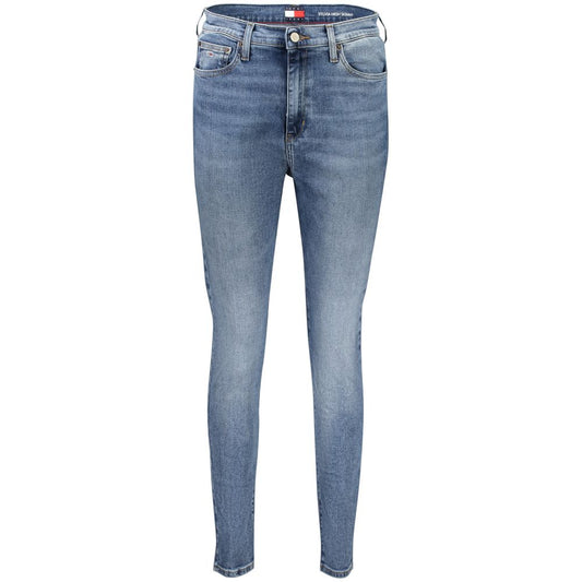 Tommy Hilfiger Blue Cotton Women's Skinny Jean with washed vintage effect and signature logo, sustainable fashion-forward design.
