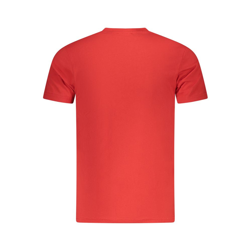 Back view of Cavalli Class Red Cotton Men T-Shirt in vibrant red, showcasing premium cotton fabric and contemporary design.