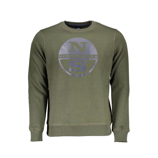 North Sails Green Cotton Men Sweater with logo print and long sleeves, ideal for casual style and comfort.