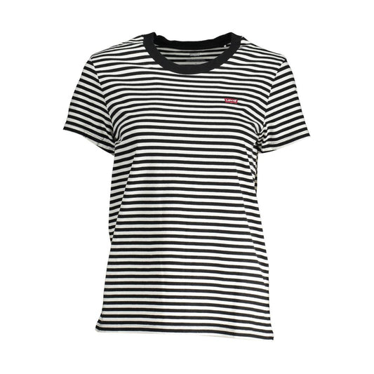 Striped black and white Levi's t-shirt for women with logo on chest.