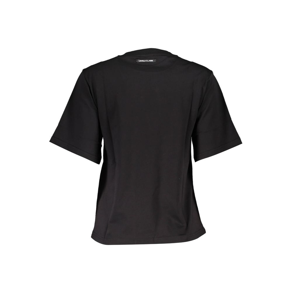Cavalli Class Black Cotton Women T-Shirt, back view showing short sleeves and classic round neck, crafted from premium cotton for comfort.