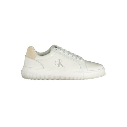 Calvin Klein White Polyethylene Men Sneaker with iconic logo, sleek design, and removable insole for comfort and urban style.
