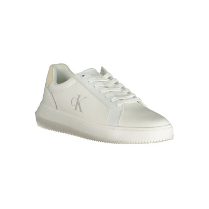 Calvin Klein White Polyethylene Men Sneaker with logo, sleek design, and comfort-focused features for urban style.