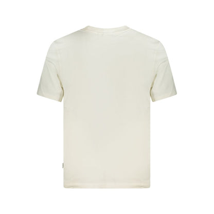 Back view of Pepe Jeans White Cotton T-Shirt with crew neck and short sleeves, featuring a logo print, made from 100% sustainable cotton.