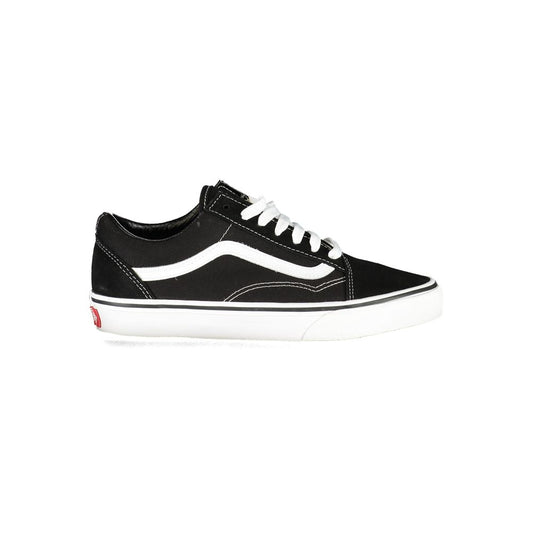 Vans Black Leather Men Sneaker with iconic white stripe design on side, featuring durable leather and polyester blend.