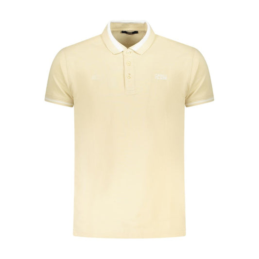 Cavalli Class Beige Cotton Men Polo Shirt with short sleeves and three-button placket, featuring discreet logo embroidery.