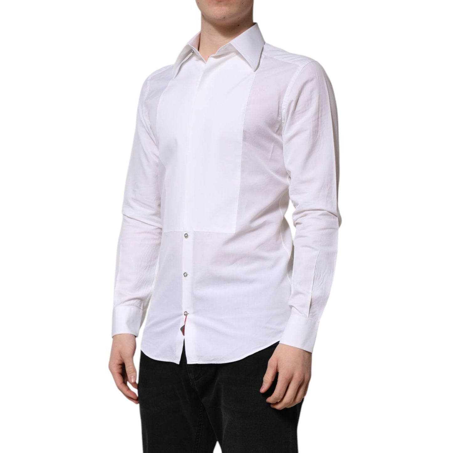 Dolce & Gabbana White Cotton GOLD Long Sleeves Dress Shirt