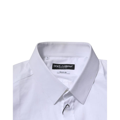 Dolce & Gabbana White Cotton GOLD Long Sleeves Dress Shirt