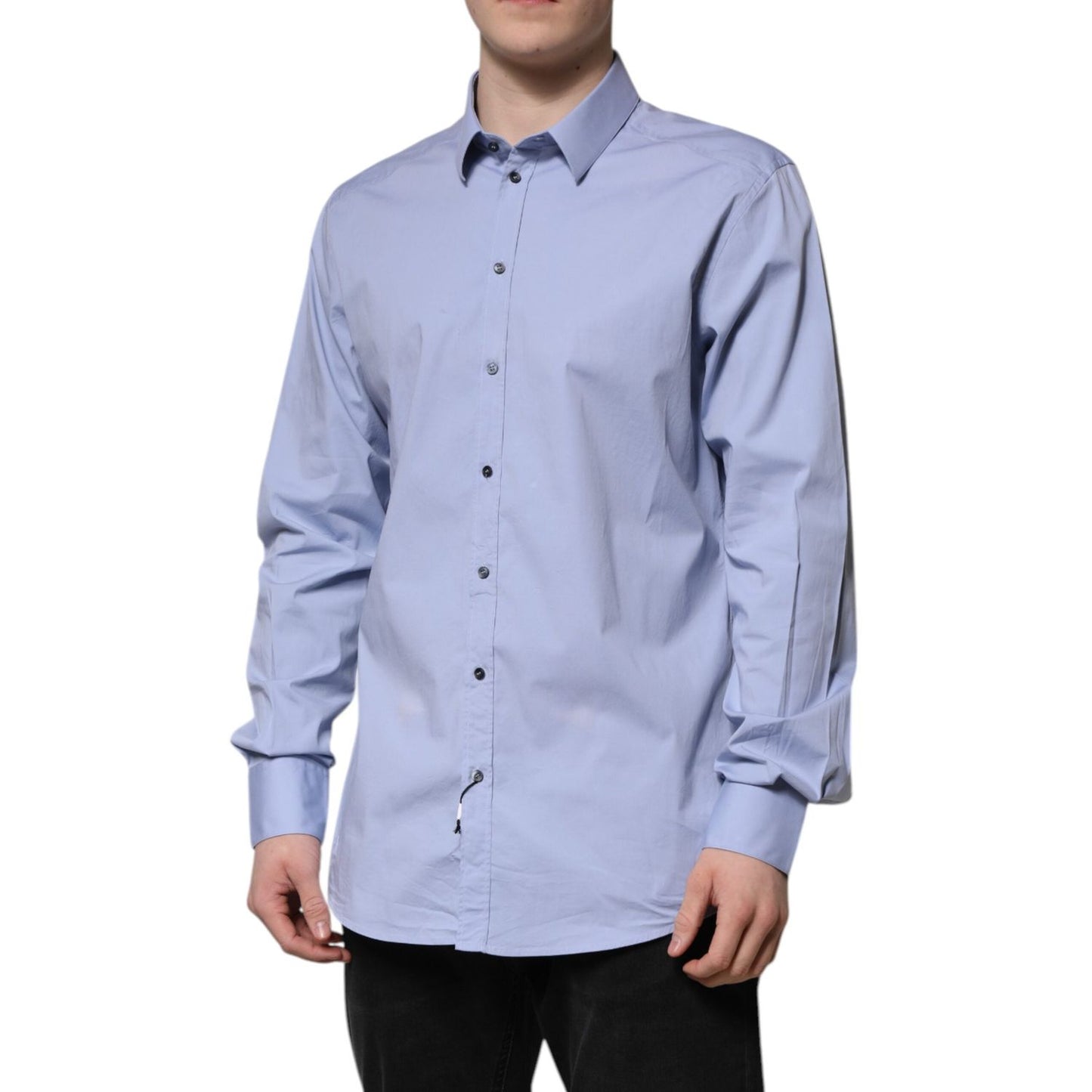 Dolce & Gabbana Blue Cotton GOLD Long Sleeves Dress Shirt TSH906937-44