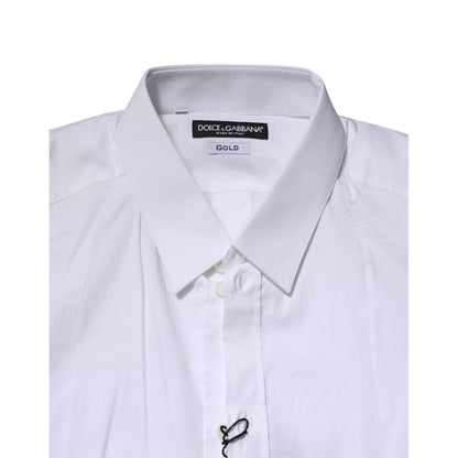 Dolce & Gabbana White Cotton GOLD Long Sleeves Dress Shirt