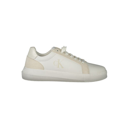 Side view of Calvin Klein White Polyethylene Men Sneaker with edgy print, contrasting details, and removable footbed.