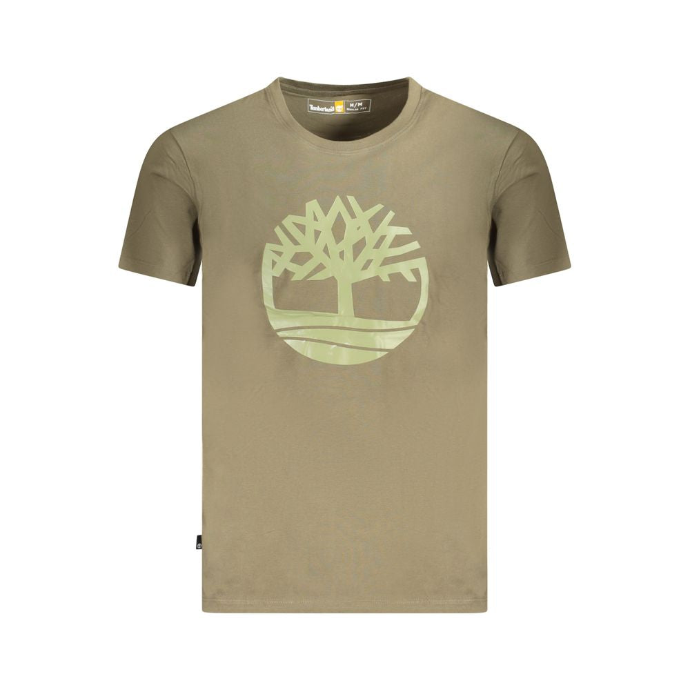 Alt Tag: Timberland Green Cotton T-Shirt with logo print, short sleeves, regular fit, crew neck.