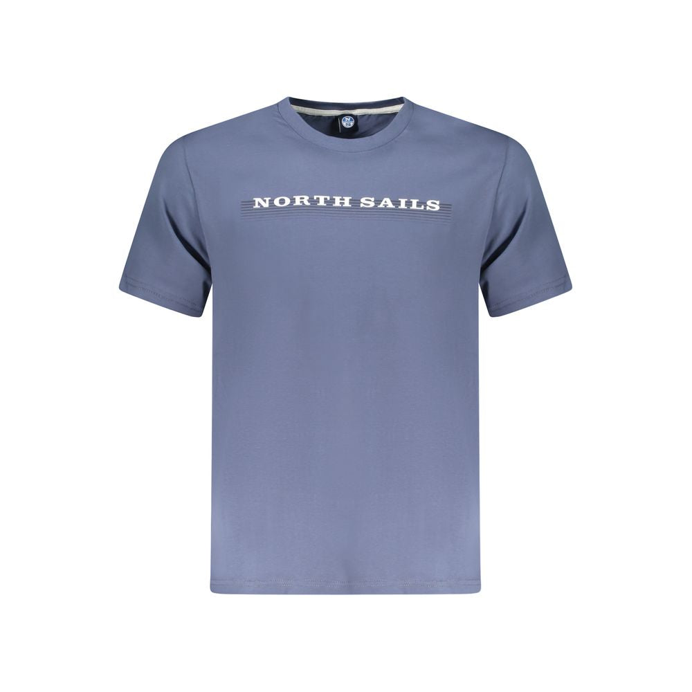 North Sails Blue Cotton Men T-Shirt with logo, crew neck, and premium cotton for style and comfort.