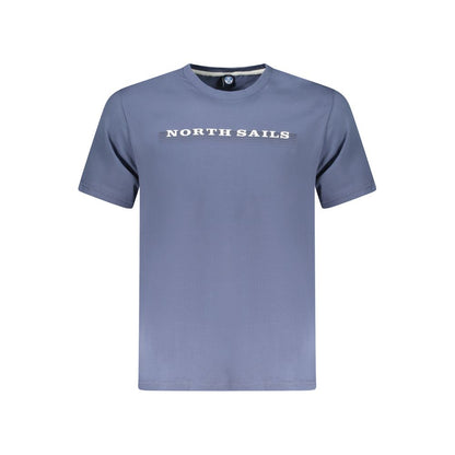 North Sails Blue Cotton Men T-Shirt with logo, crew neck, and premium cotton for style and comfort.