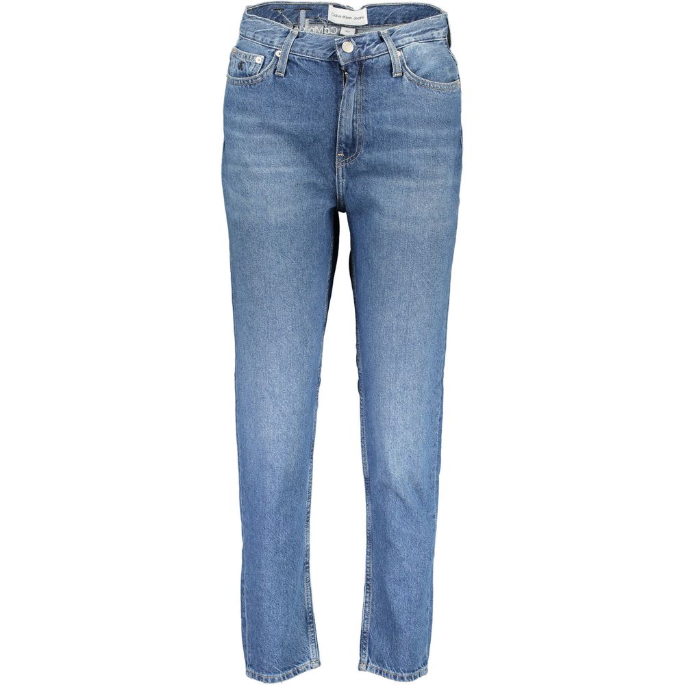 Calvin Klein Blue Cotton Women Jeans with faded effect and embroidery, high-waist style, made with 20% recycled cotton, sustainable fashion