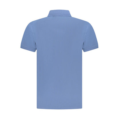 Back view of Timberland Blue Cotton Men Polo Shirt made from 100% organic cotton, featuring a classic design and two-button placket.