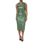 Dolce & Gabbana Green Cotton Floral Lace Sheath Midi Dress