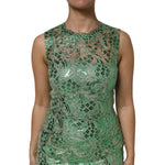 Dolce & Gabbana Green Cotton Floral Lace Sheath Midi Dress