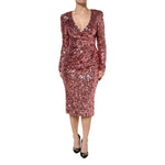 Dolce & Gabbana Pink Sequin Statement Nylon Midi V-Neck Dress DR81733-40