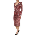 Dolce & Gabbana Pink Sequin Statement Nylon Midi V-Neck Dress DR81733-40