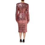 Dolce & Gabbana Pink Sequin Statement Nylon Midi V-Neck Dress DR81733-40