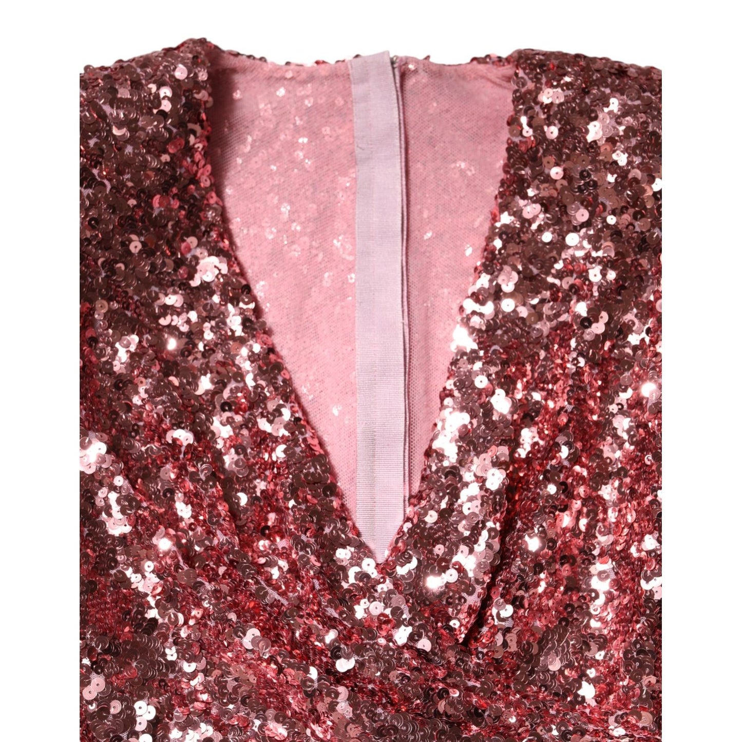 Dolce & Gabbana Pink Sequin Statement Nylon Midi V-Neck Dress DR81733-40
