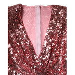Dolce & Gabbana Pink Sequin Statement Nylon Midi V-Neck Dress DR81733-40