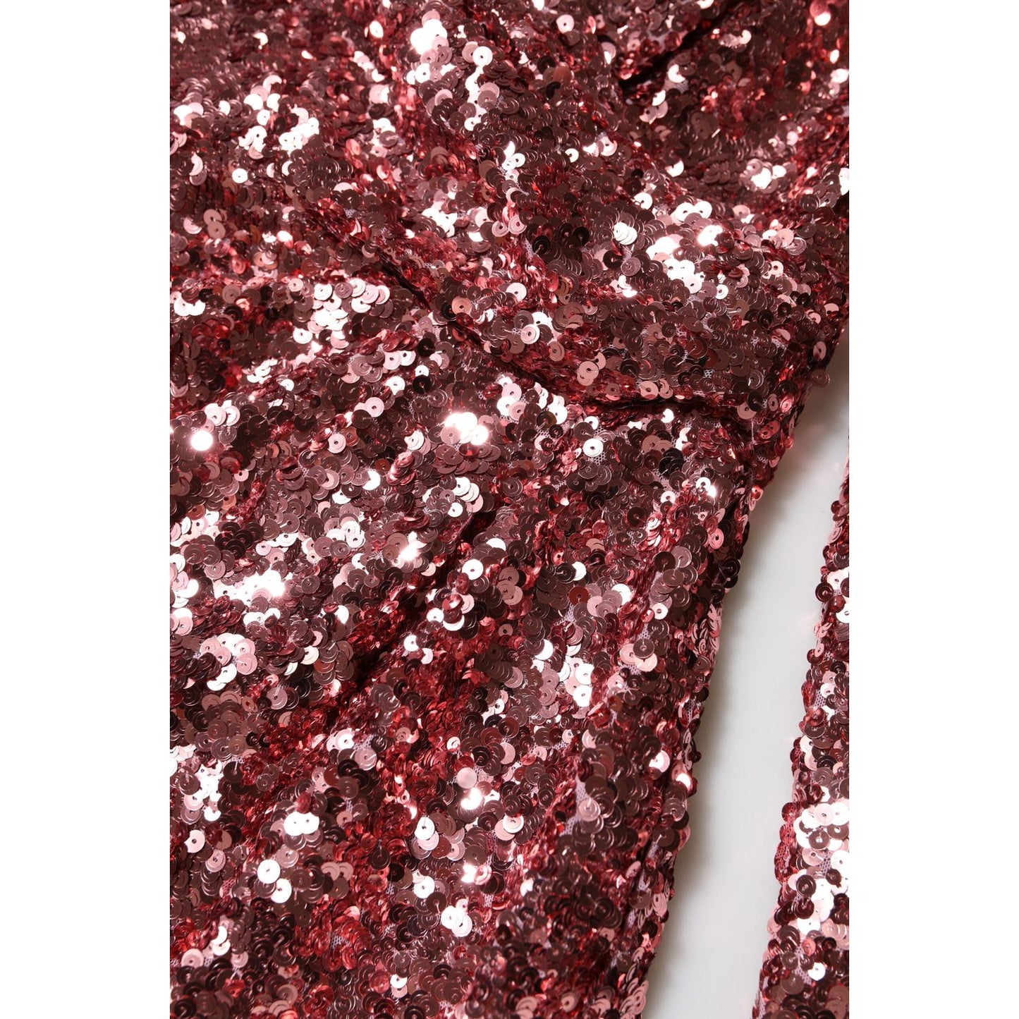 Dolce & Gabbana Pink Sequin Statement Nylon Midi V-Neck Dress DR81733-40