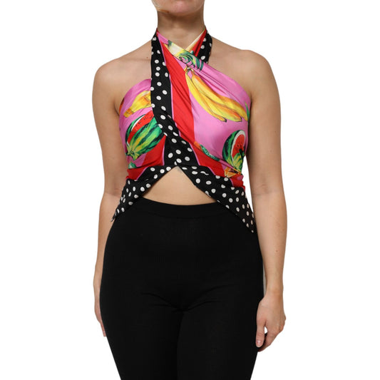 Dolce & Gabbana Multicolor Halter Party Evening Cropped Top