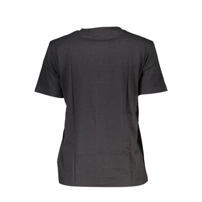Back view of Calvin Klein Black Cotton Women T-Shirt featuring short sleeves and a classic crew neck.