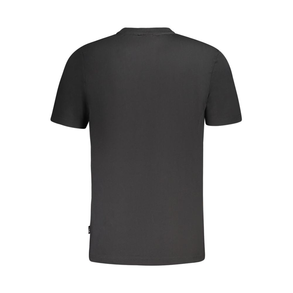 Back view of Fila Black Cotton Men T-Shirt with graphic print and logo, showcasing sleek design and premium cotton fabric.