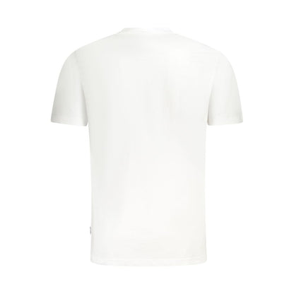 Back view of Fila White Cotton Men T-Shirt showcasing regular fit and crew neck design.