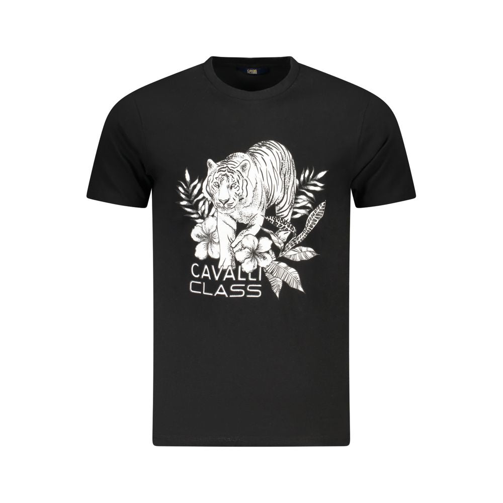 Cavalli Class Black Cotton Men T-Shirt with bold logo and stylish print