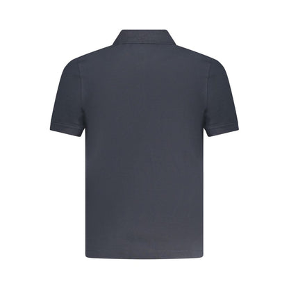 Back view of K-WAY Blue Cotton Polo Shirt with short sleeves, 2 buttons, and logo application.