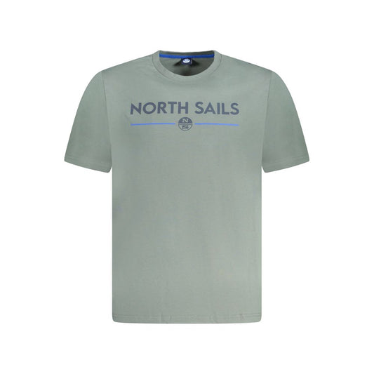 North Sails Green Cotton Men T-Shirt with logo and print on crew-neck design.