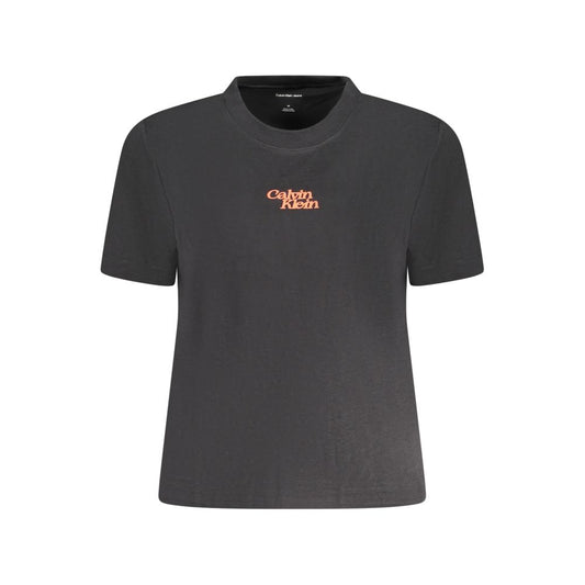 Calvin Klein Black Cotton Women T-Shirt with crew neck and logo, offering comfort and style in pure cotton fabric.