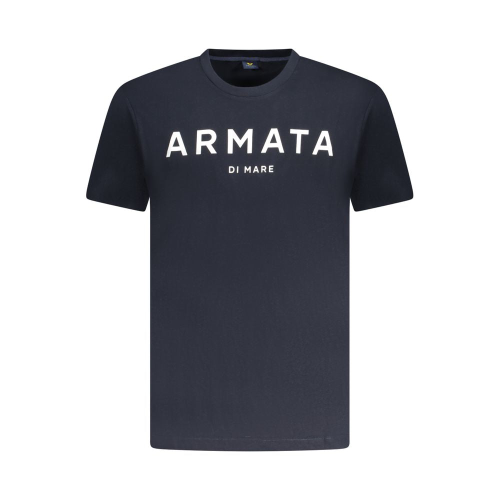 Armata Di Mare Blue Cotton Men T-Shirt with logo and bold print, epitome of coastal charm and nautical sophistication.